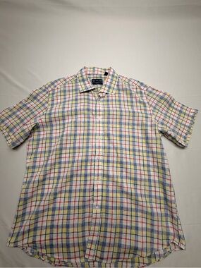 Charleston Threads Linen Cotton Plaid Short Sleeve Button Shirt Men’s XL